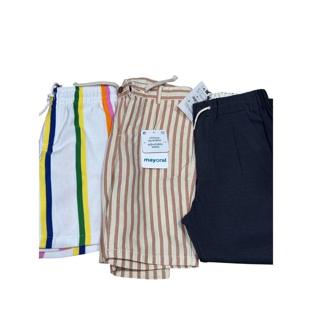 Boys Size 8 Bottoms Lot 3pc Zara Navy Pants Mayoral Striped Janie & Jack Shorts
